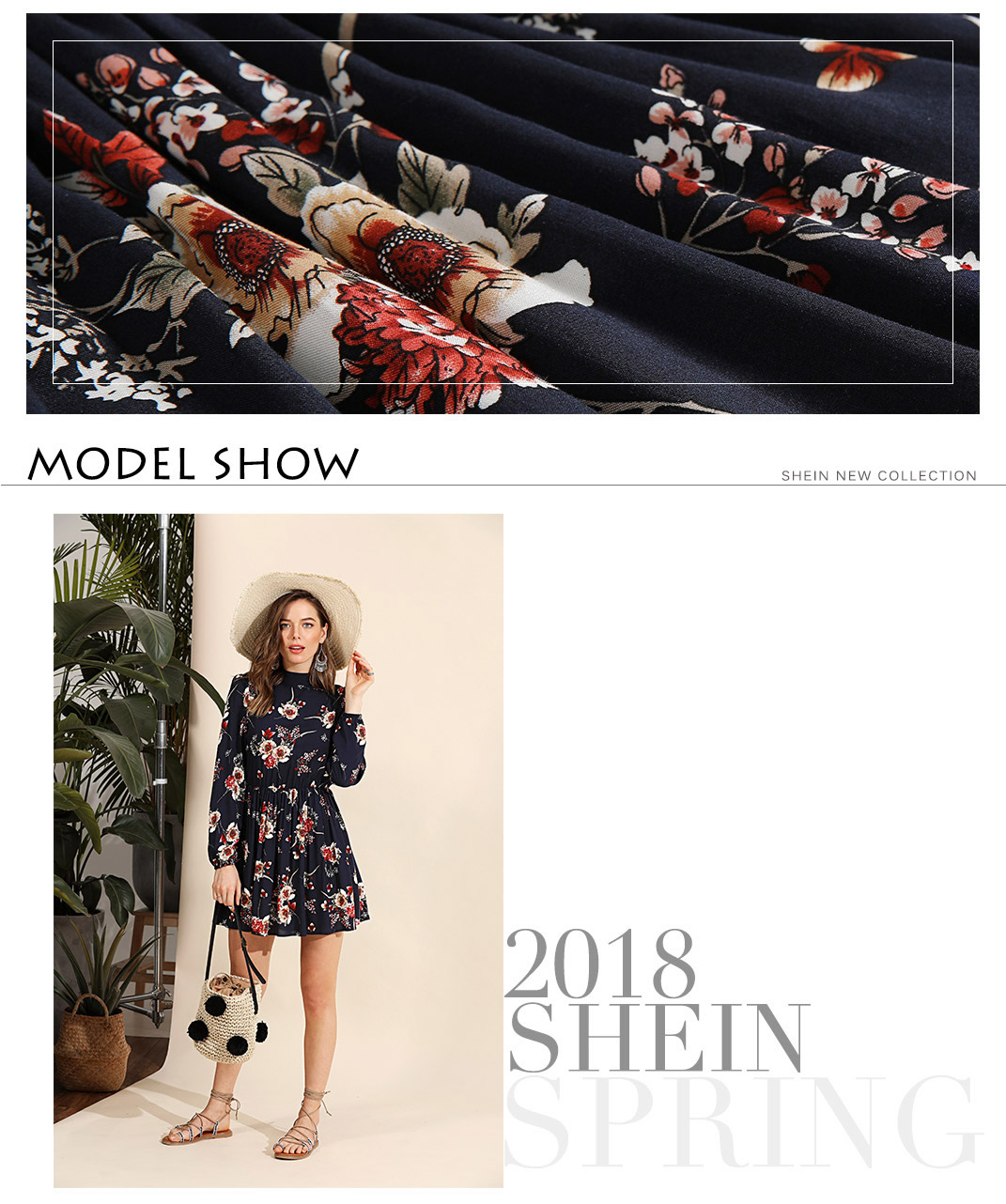 Tie Neck Flower Print Dress Sheinsheinside 