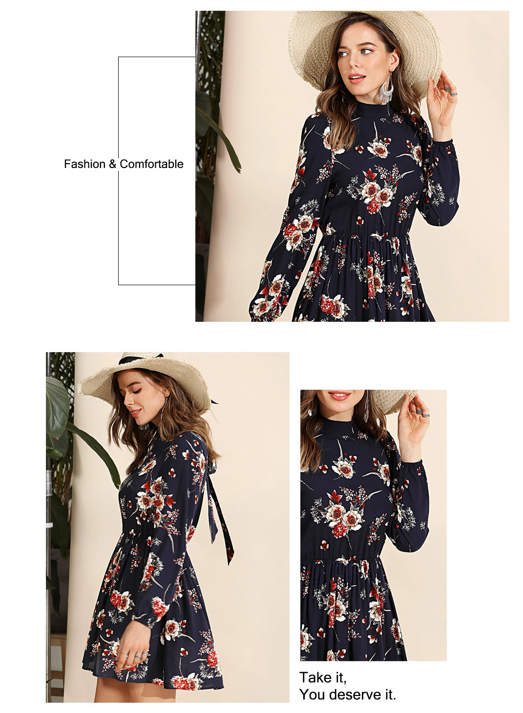 Tie Neck Flower Print Dress Sheinsheinside 